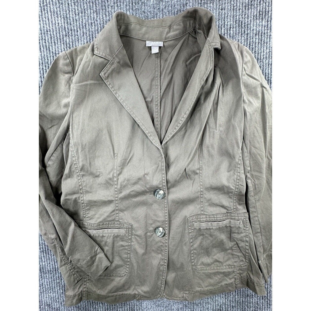 J. Jill Blazer Womens Small Brown Jacket Canvas Two Button Long Sleeve Stretch‎